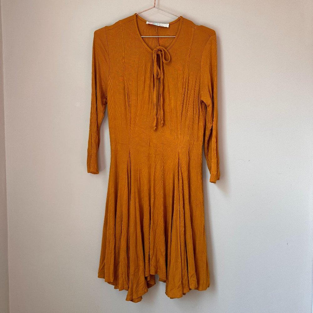 Free People - FP Beach - Mustard Yellow Ribbed Knit Rayon Dress